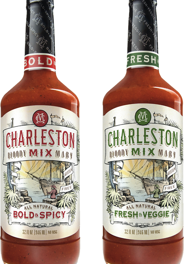 two bottles of Charleston Mix. Bold and Spicy and Fresh and Veggie flavors